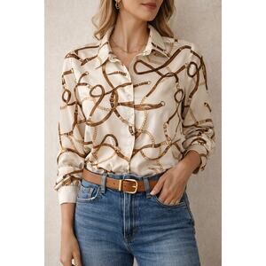 Jaclyn Smith Equestrian Bridle Chain Print Blouse XL Y2K Western Vintage